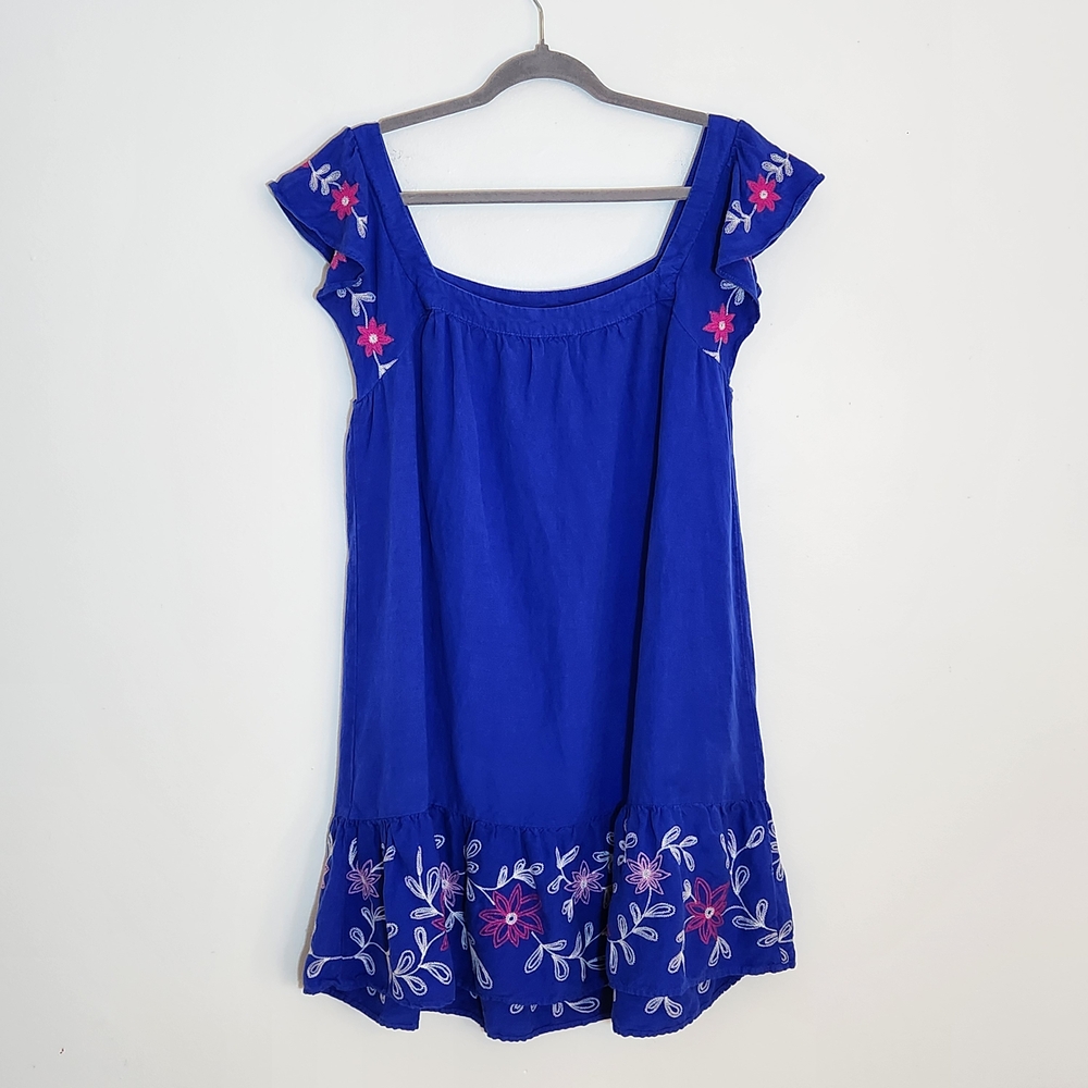 LOFT Blue Embroidered Boho Mini Dress Size Large - Picture 5 of 9
